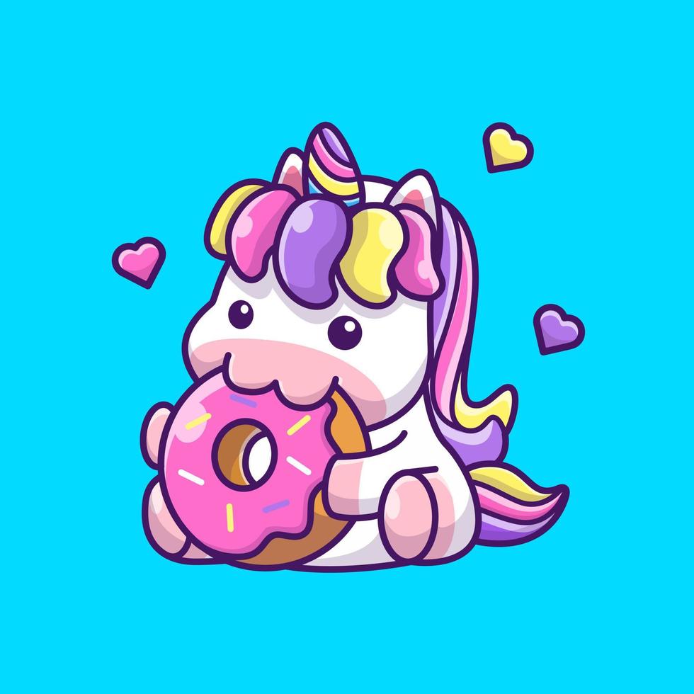 Cute Unicorn With Doughnut Cartoon Vector Icon Illustration.  Animal Food Icon Concept Isolated Premium Vector. Flat  Cartoon Style