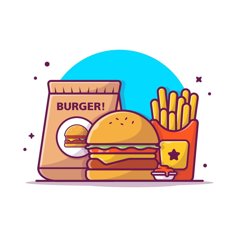 Take Away Burger, French Fries With Sauce Cartoon Vector Icon  Illustration. Food Object Icon Concept Isolated Premium Vector. Flat  Cartoon Style