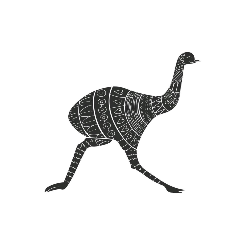 Tribal emu bird running isolated on white background. vector