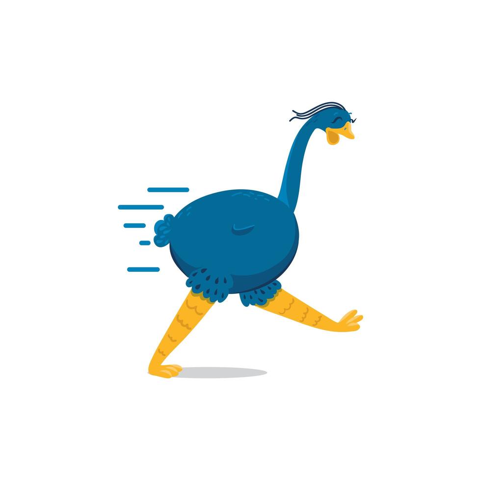 Blue running emu cartoon vector. vector