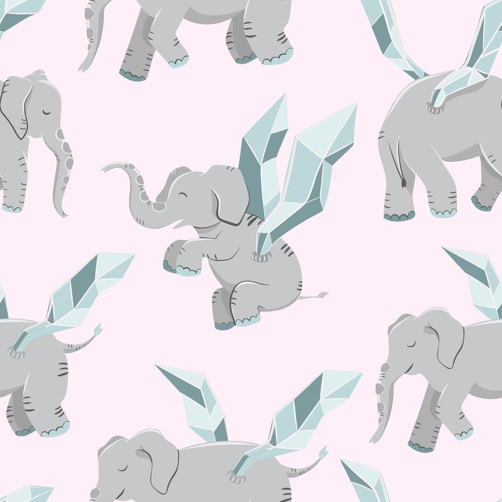 Flying elephants with wings seamless pattern. vector