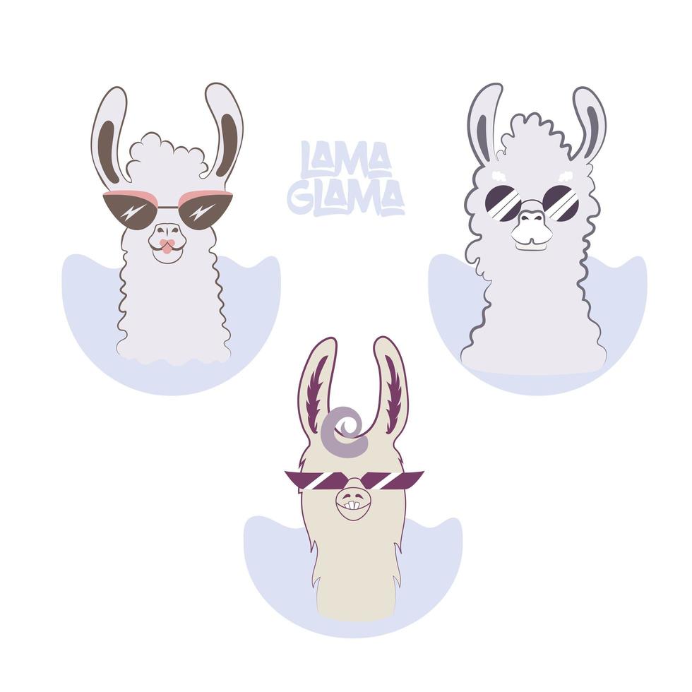 Lama glama cartoon set for your design. vector