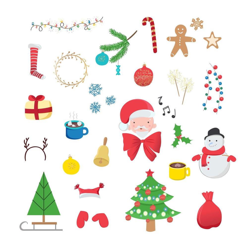 Collection of Christmas decorations isolated on white background. vector