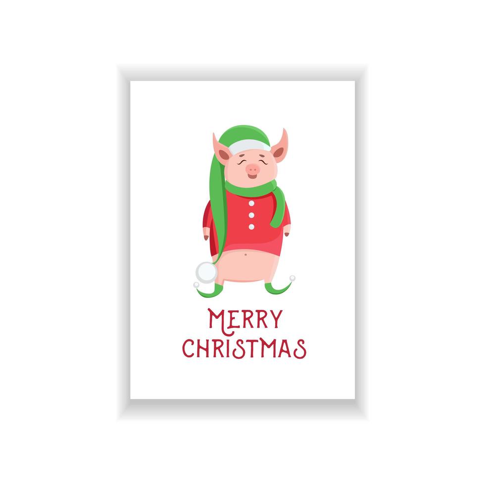 Cute piglet in elf costume isolated on white background. vector