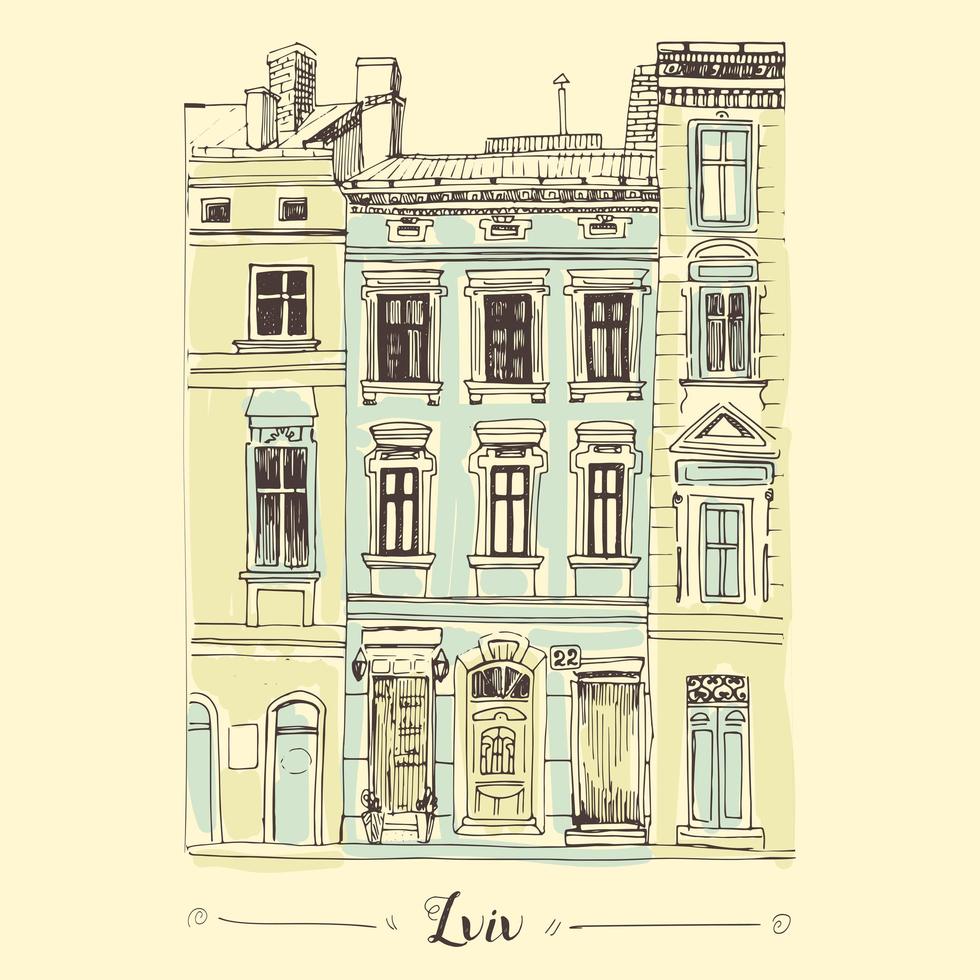 Lviv house hand drawn sketch. vector