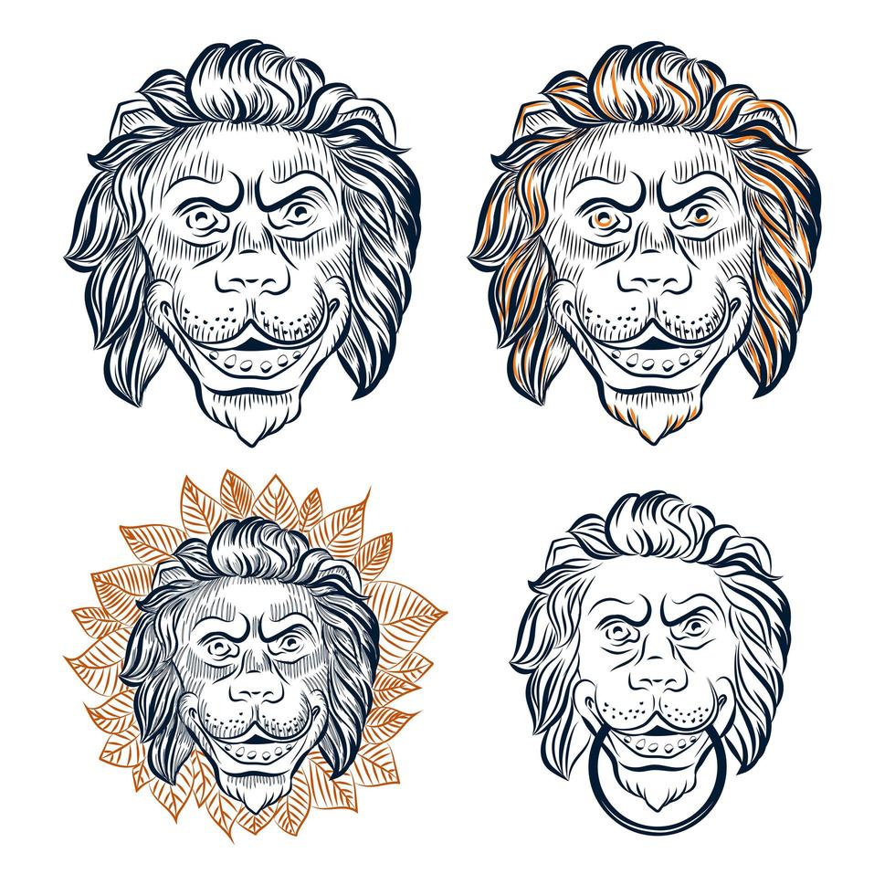 Lion head hand drawn sketch. Lion shape door knocker. vector