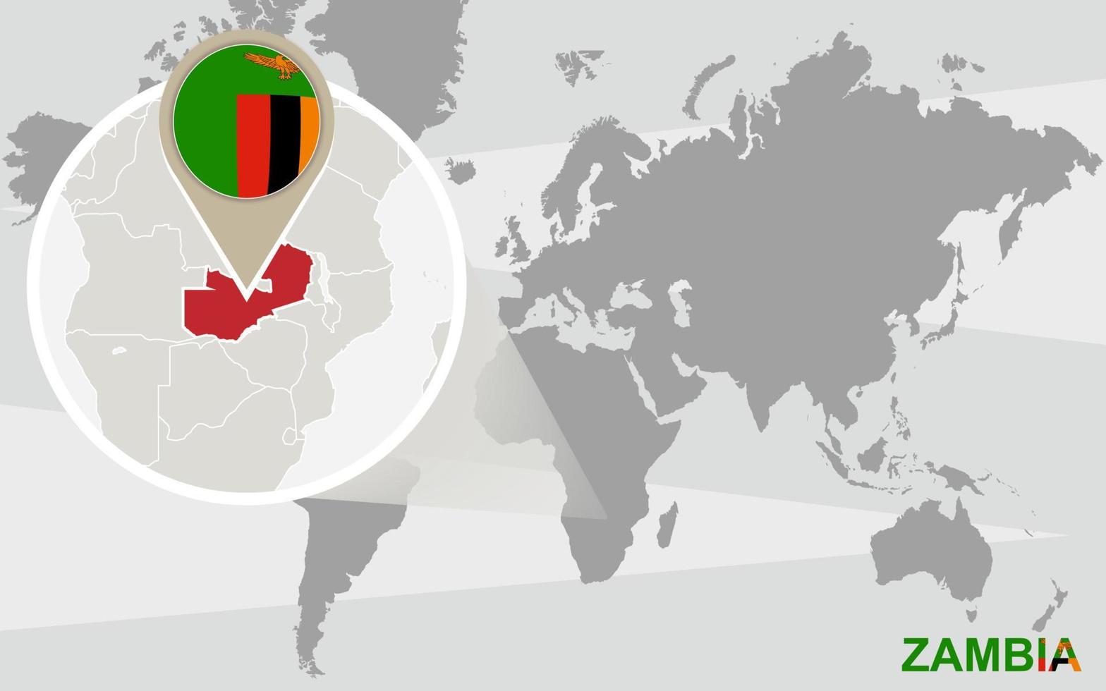 World map with magnified Zambia vector