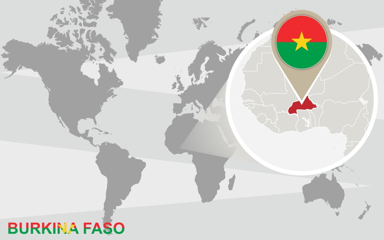 World map with magnified Burkina Faso vector