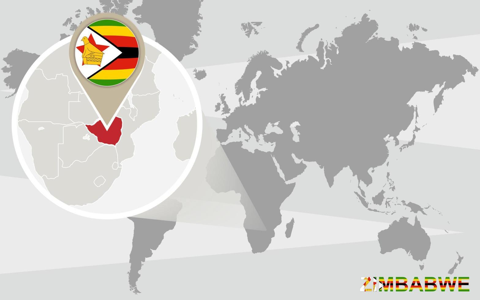 World map with magnified Zimbabwe vector