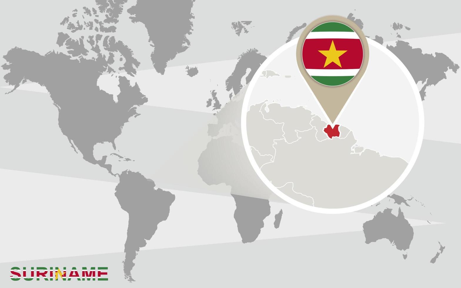 mapa del mundo con surinam ampliado vector