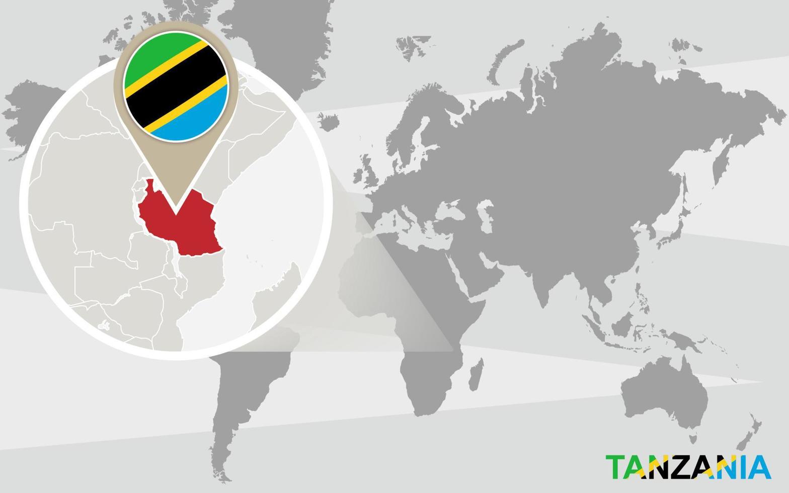 mapa del mundo con tanzania magnificada vector