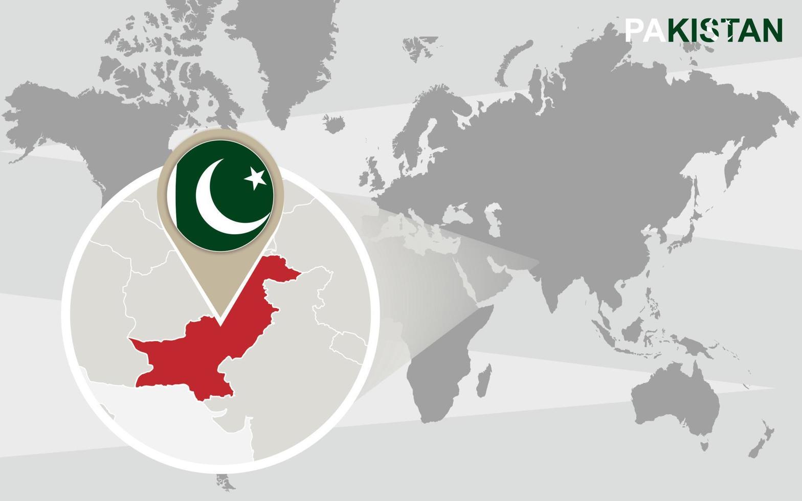 World map with magnified Pakistan vector