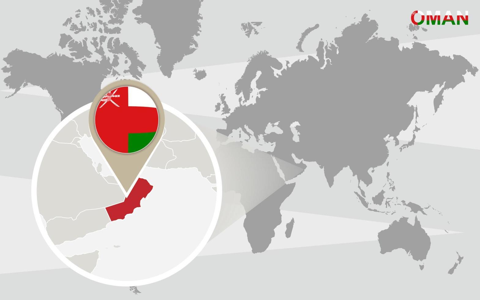 World map with magnified Oman vector