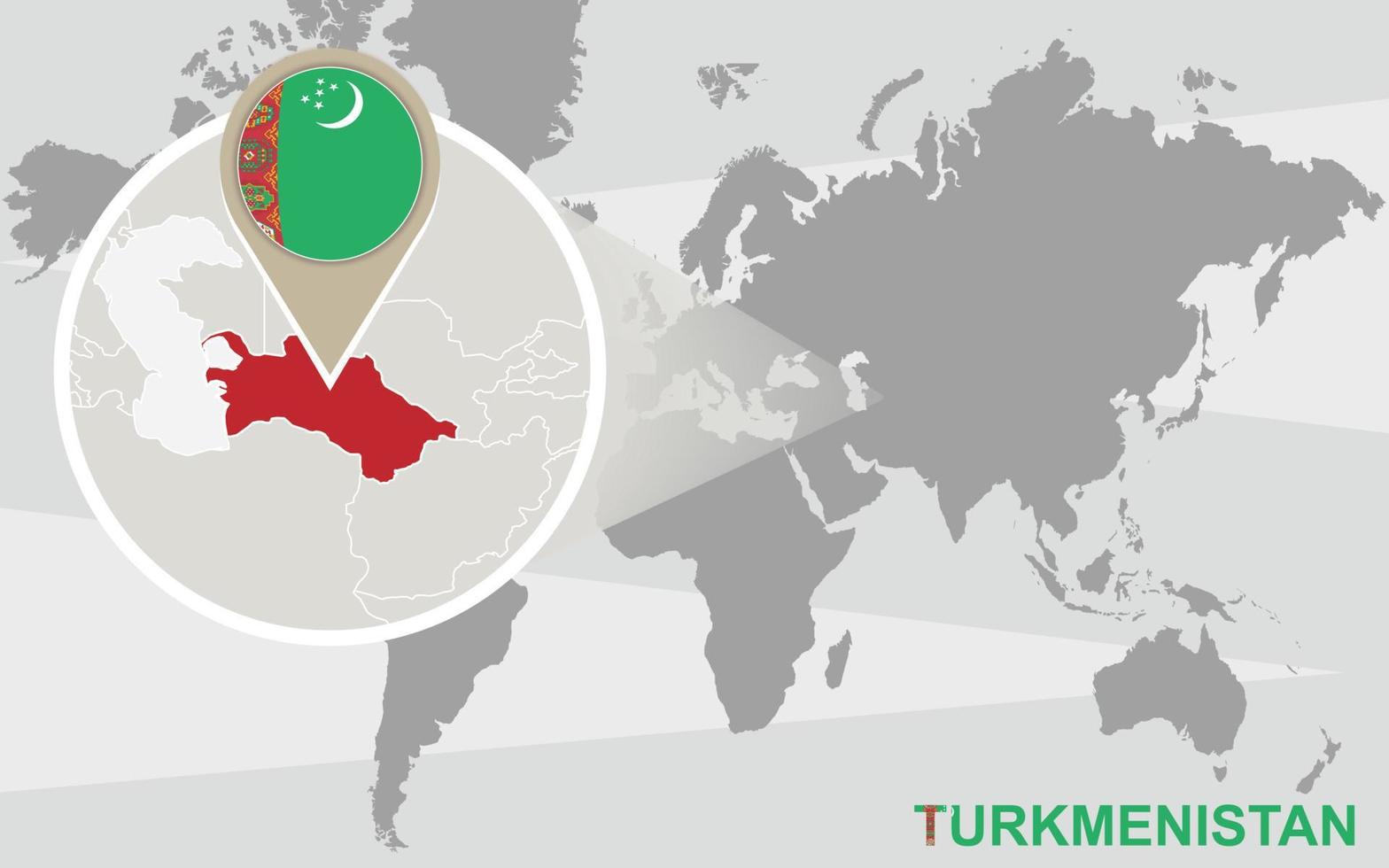 World map with magnified Turkmenistan vector