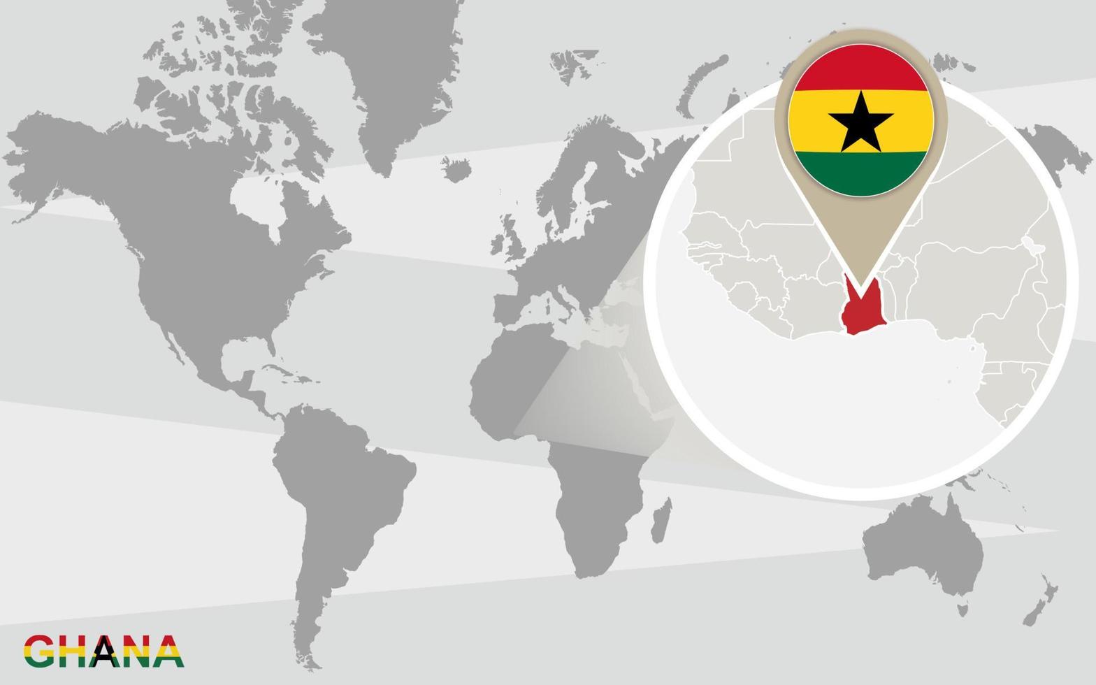 World map with magnified Ghana vector