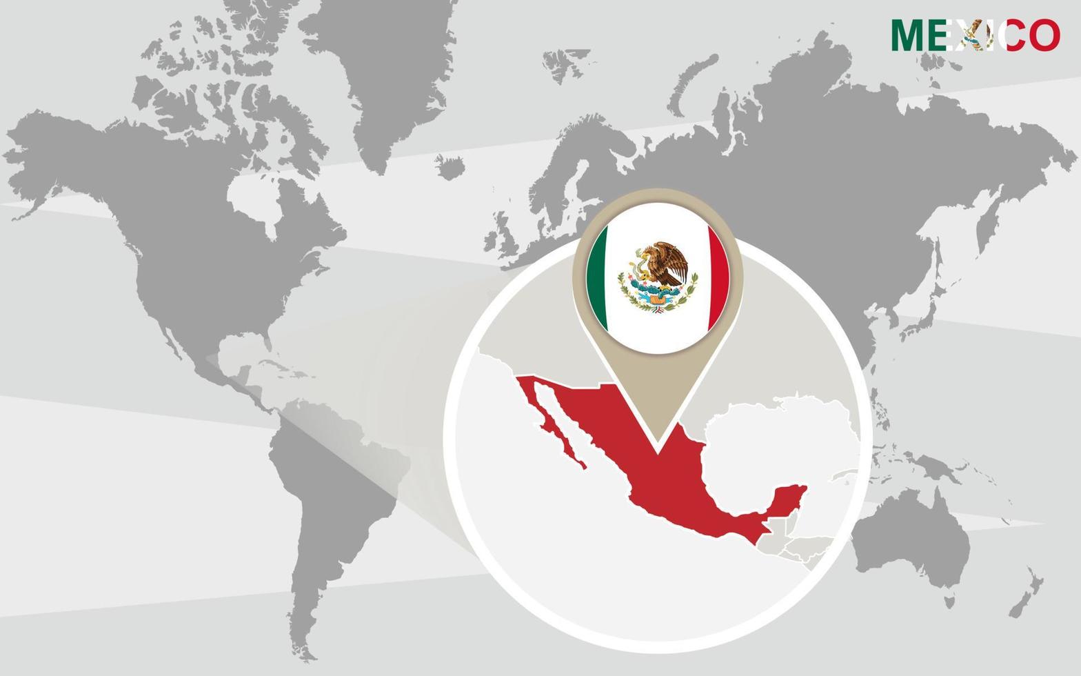 World map with magnified Mexico vector