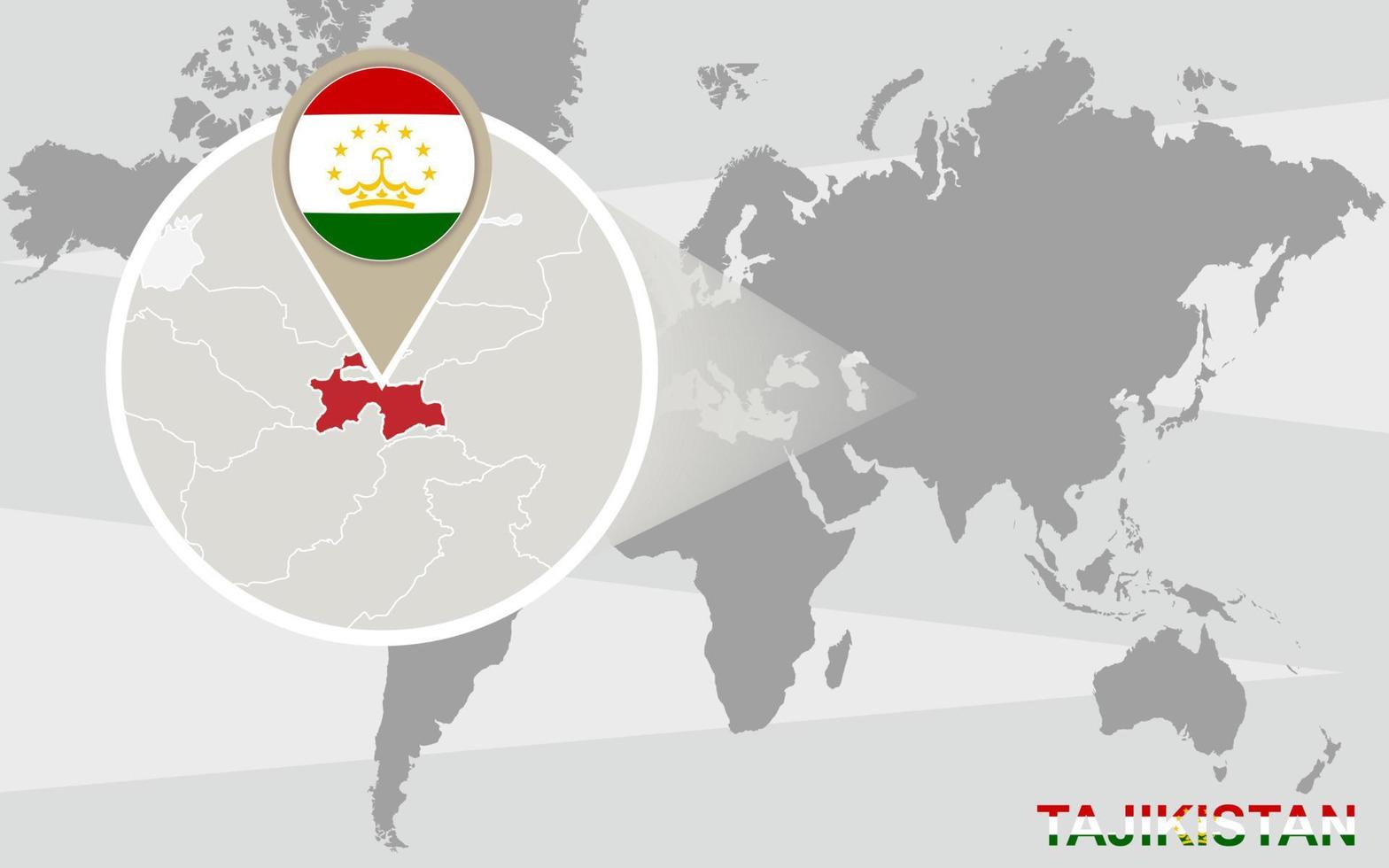 World map with magnified Tajikistan vector