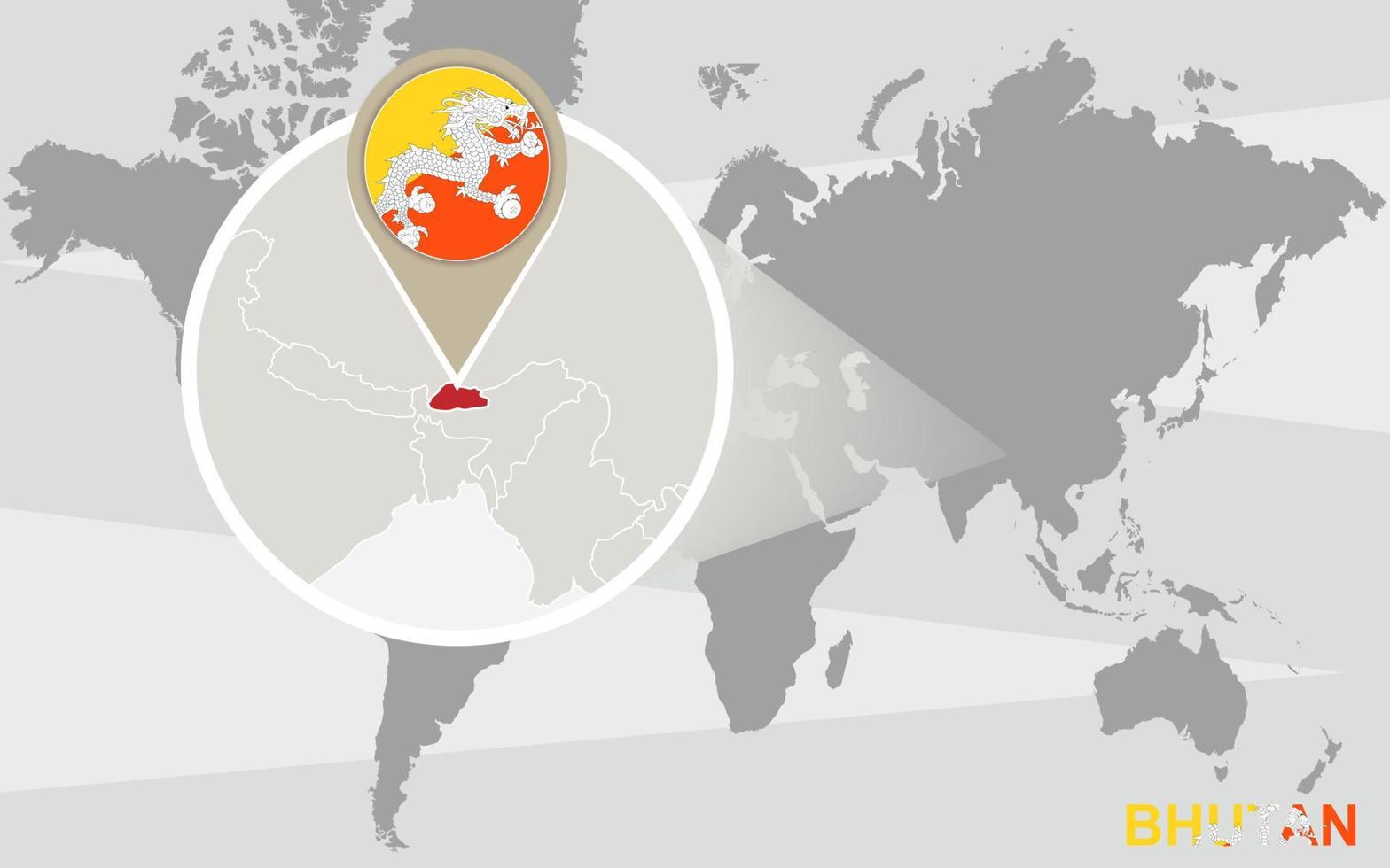 World map with magnified Bhutan vector