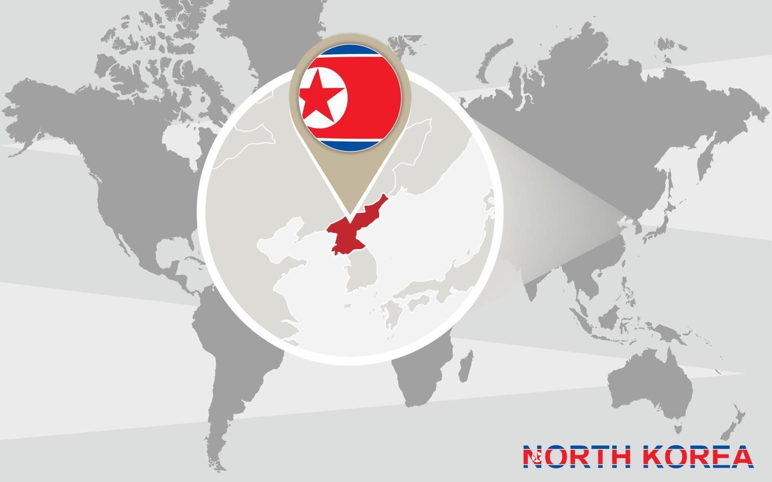 World map with magnified North Korea vector