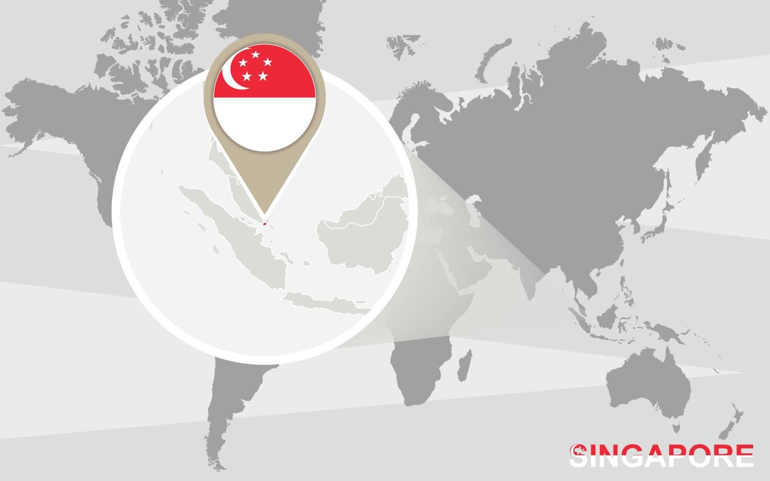 mapa del mundo con singapur ampliado vector