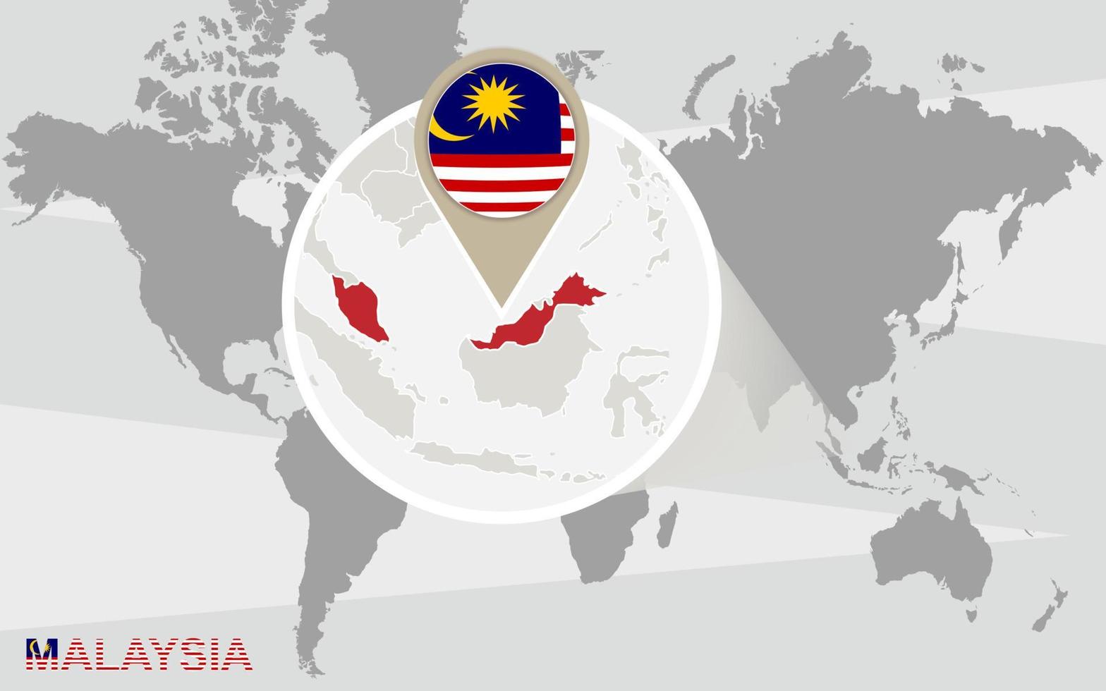 mapa del mundo con malasia magnificada vector