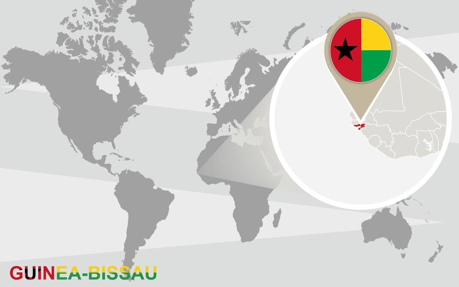 mapa del mundo con guinea-bissau ampliada vector