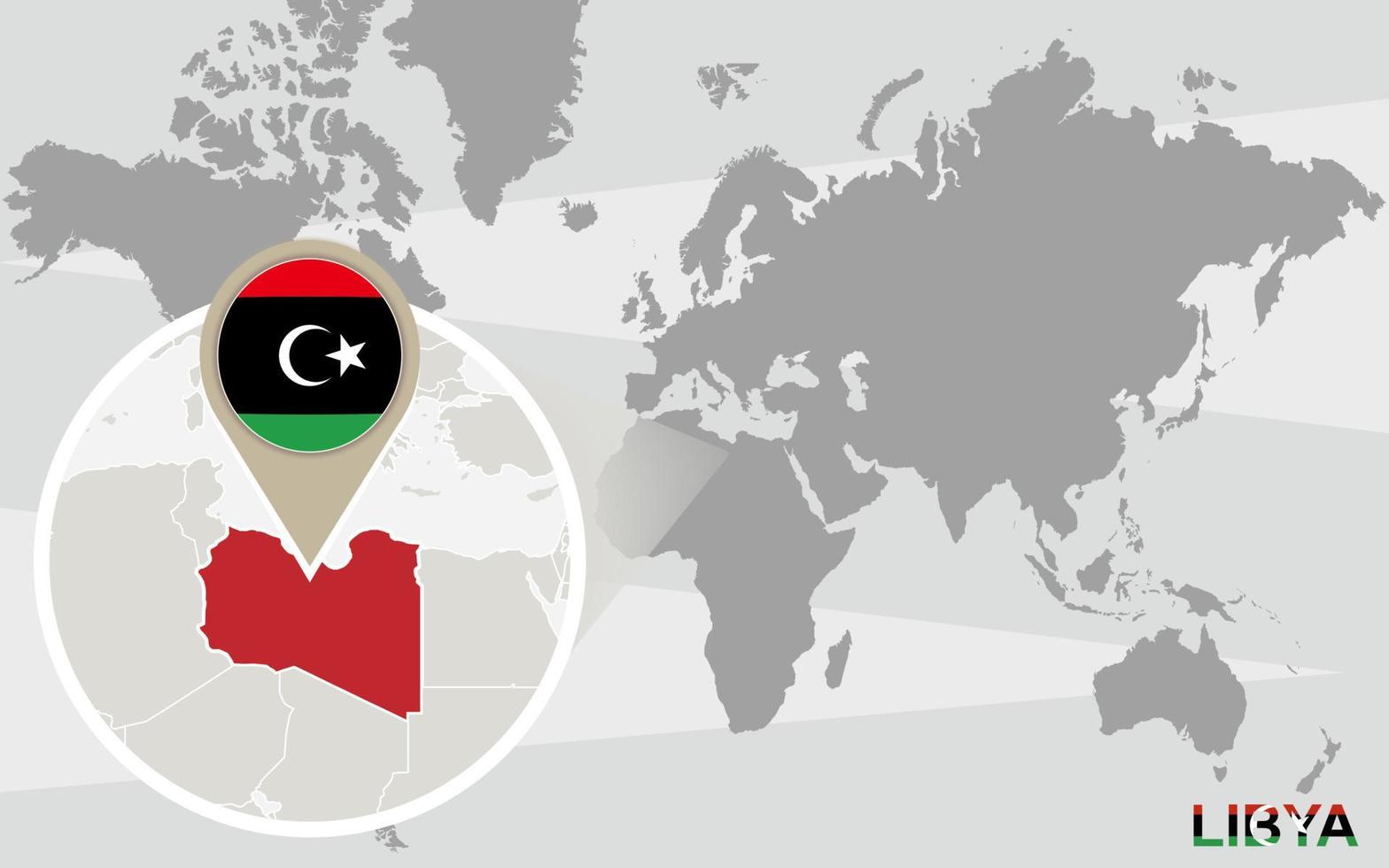 World map with magnified Libya vector