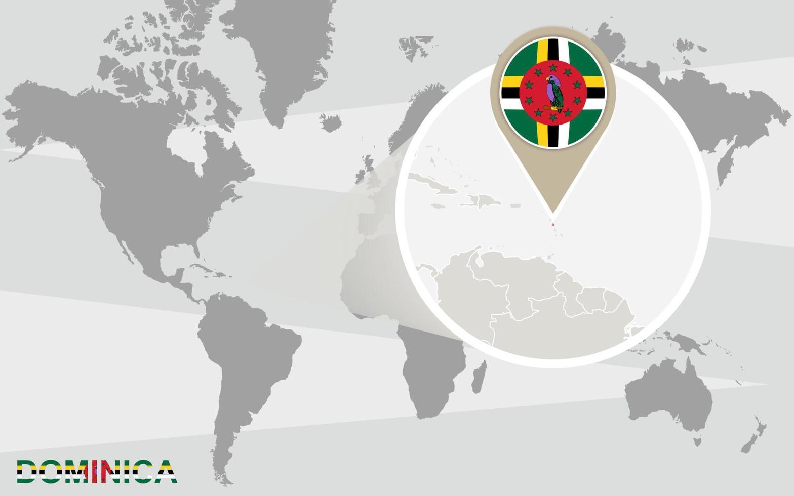 mapa del mundo con dominica magnificada vector