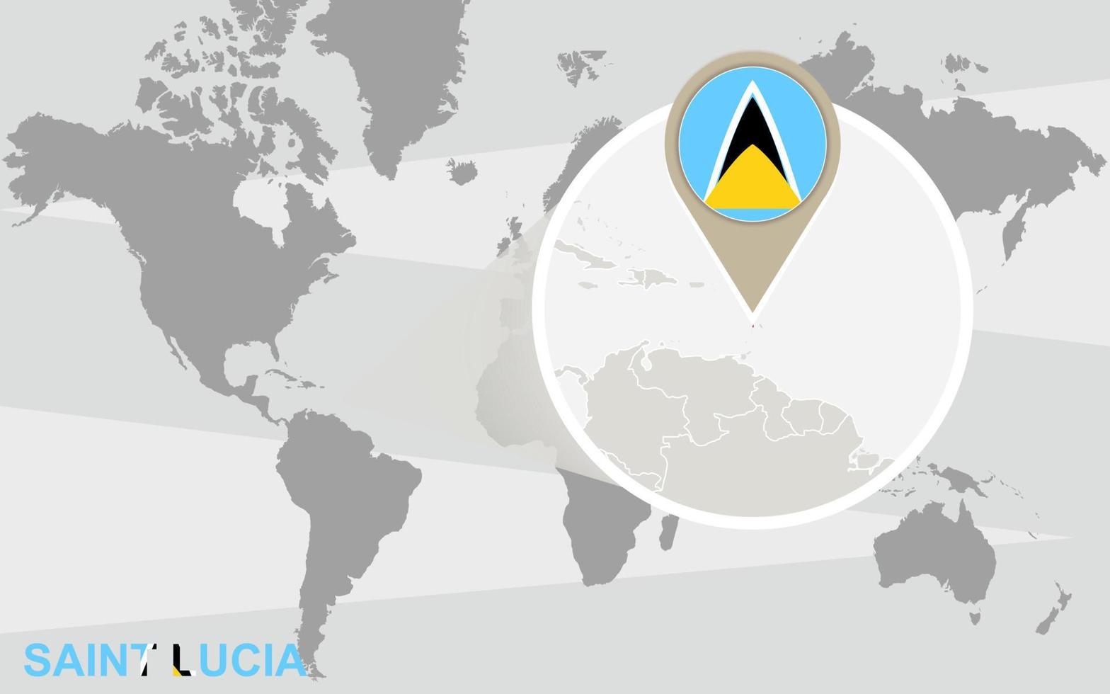 World map with magnified Saint Lucia vector