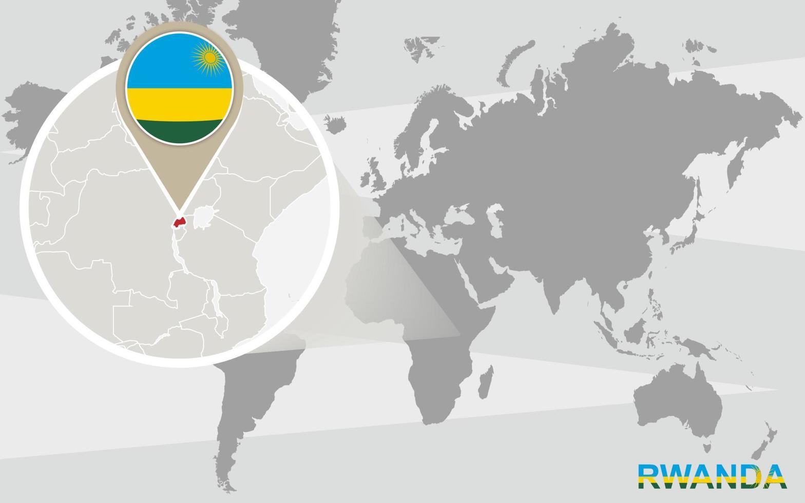 World map with magnified Rwanda vector