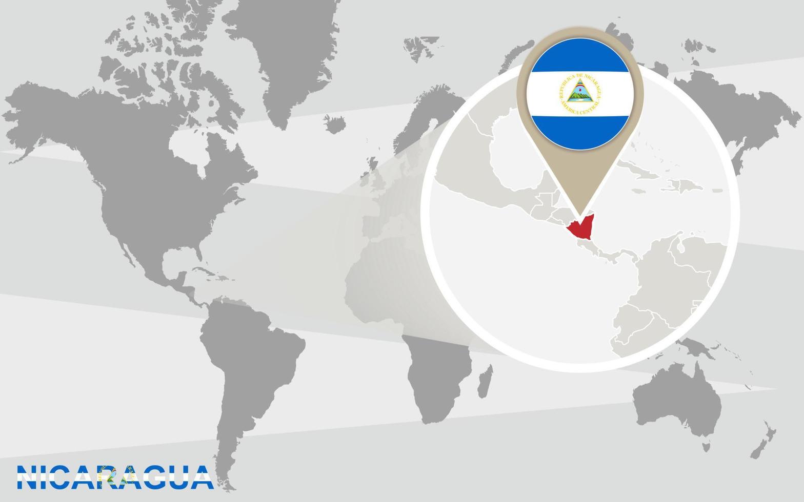 World map with magnified Nicaragua vector