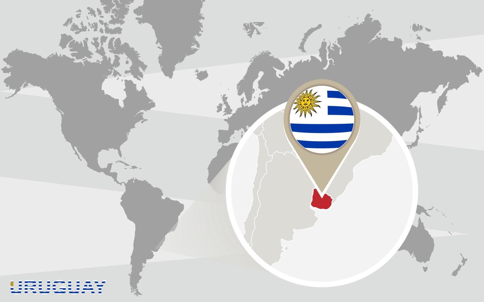 mapa del mundo con uruguay magnificado vector