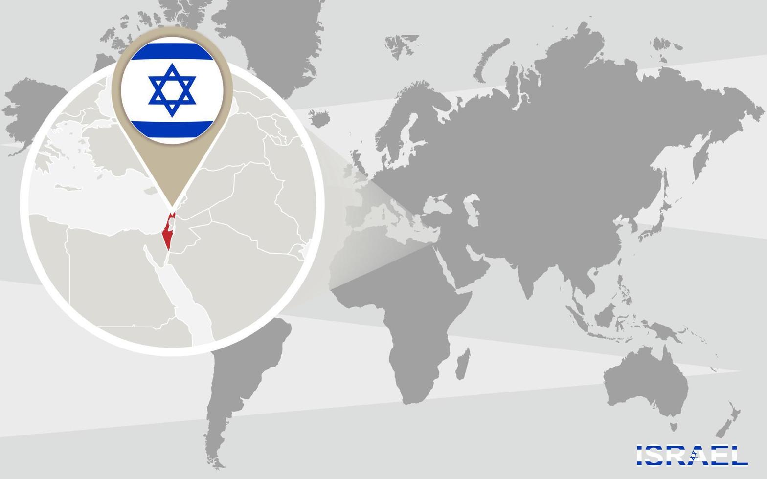 mapa del mundo con israel magnificado vector