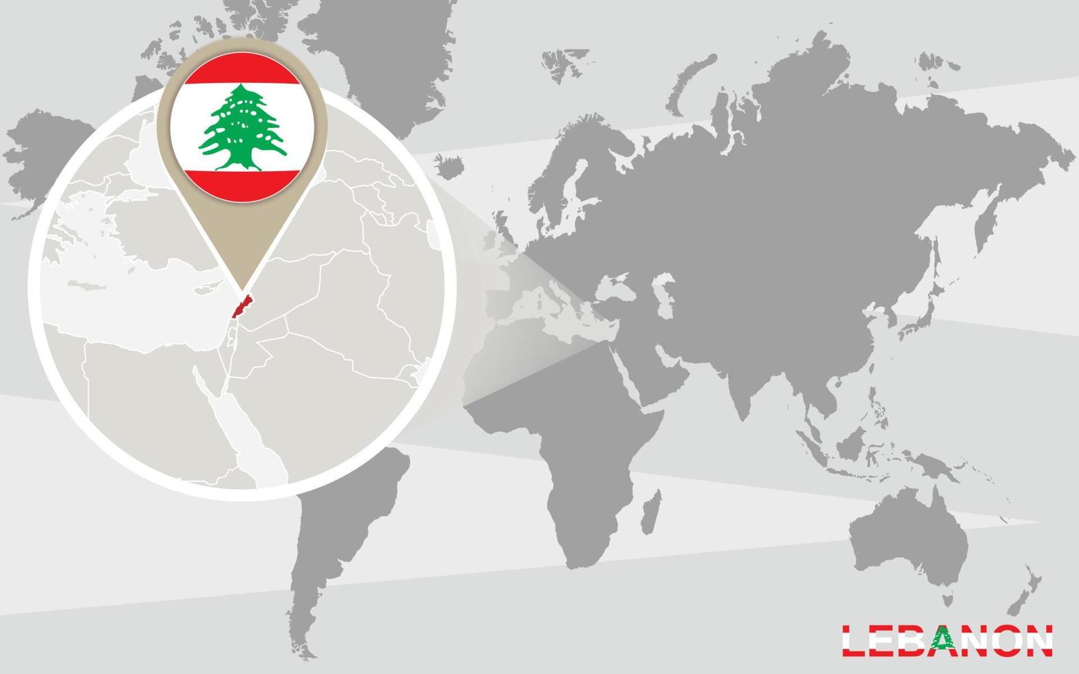 World map with magnified Lebanon vector