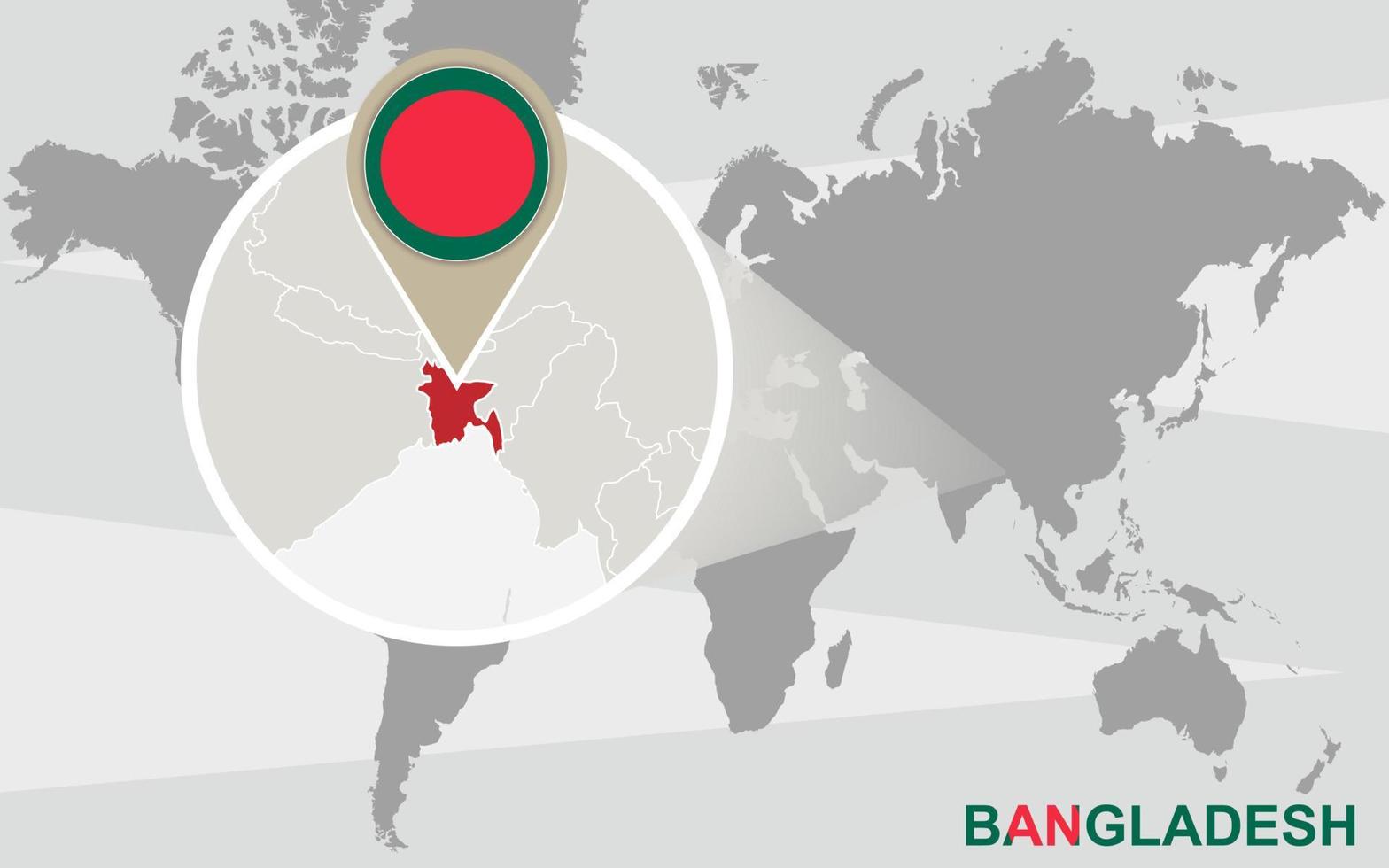 mapa del mundo con bangladesh ampliado vector