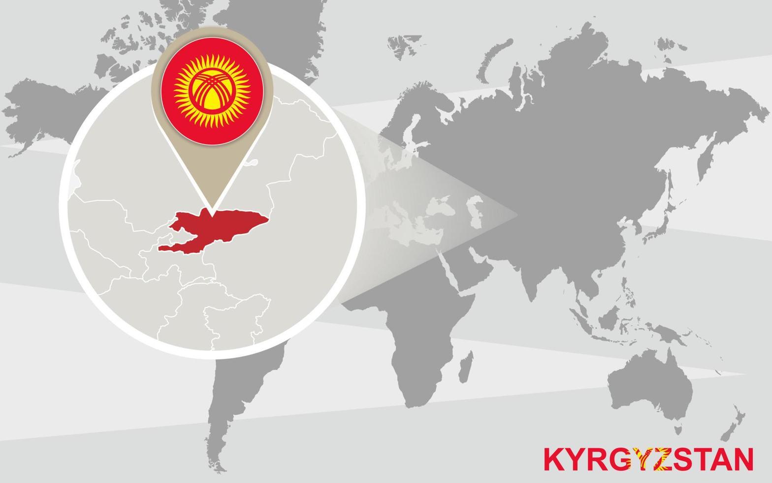 World map with magnified Kyrgyzstan vector