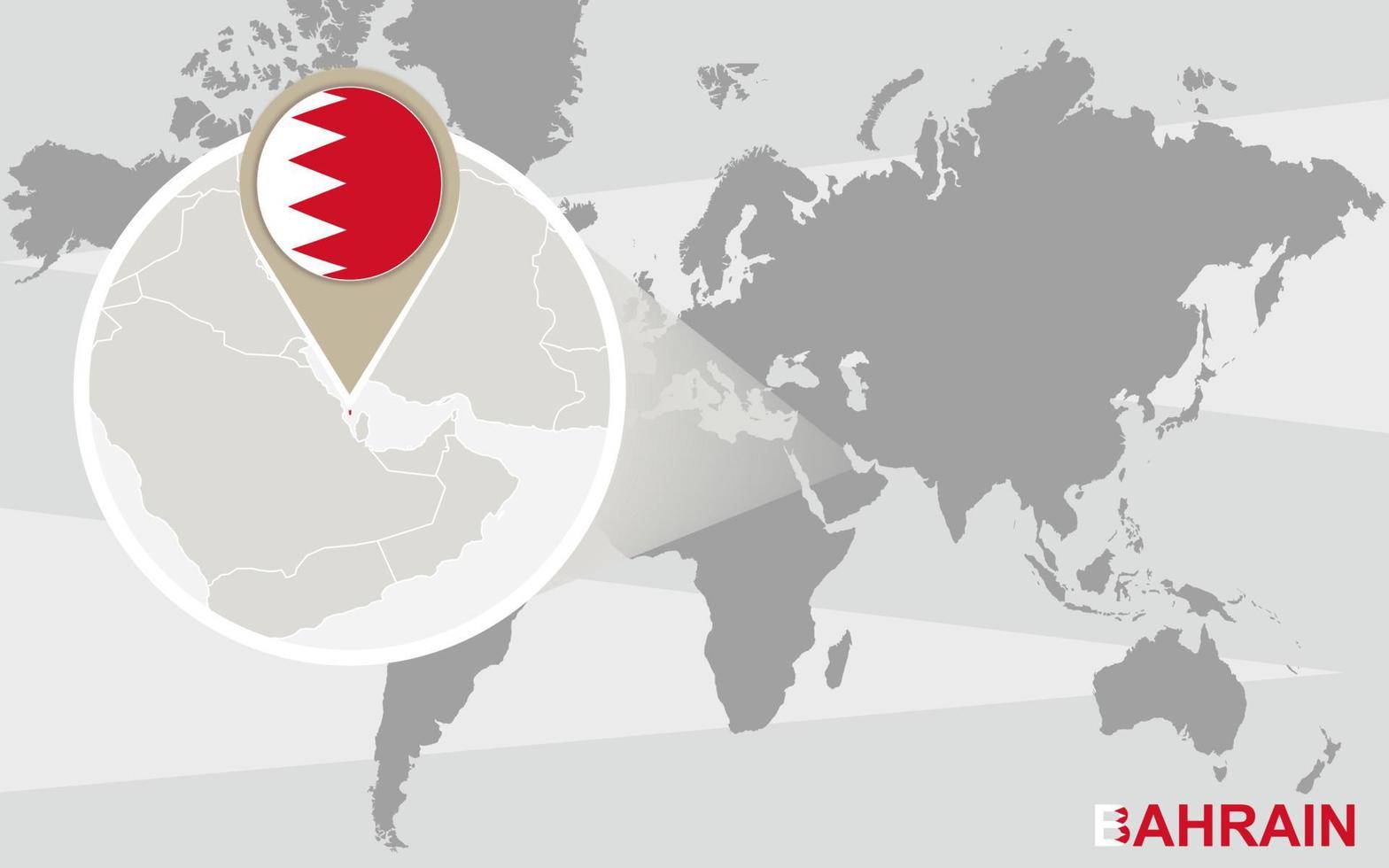 World map with magnified Bahrain vector