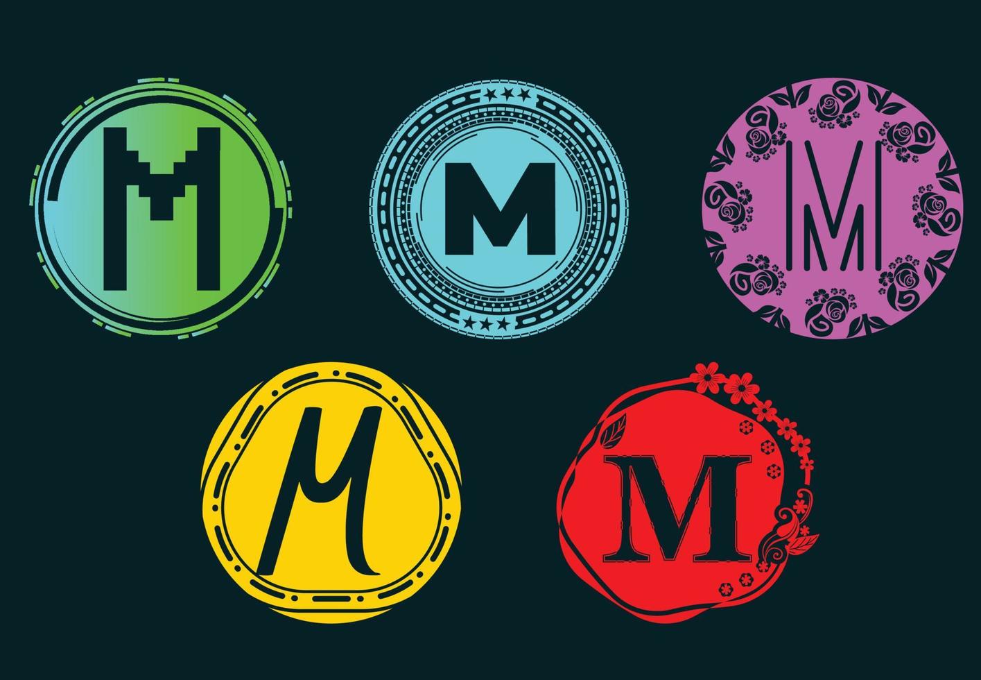 M letter new logo and icon design template bundle vector