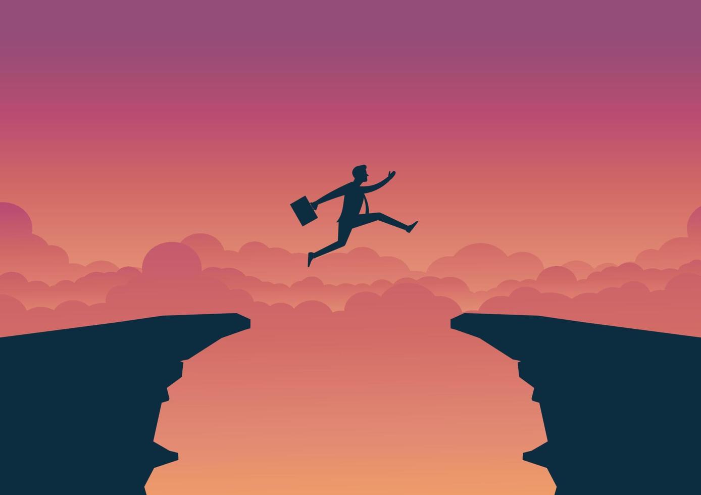 Business man run jump cross cliff vector
