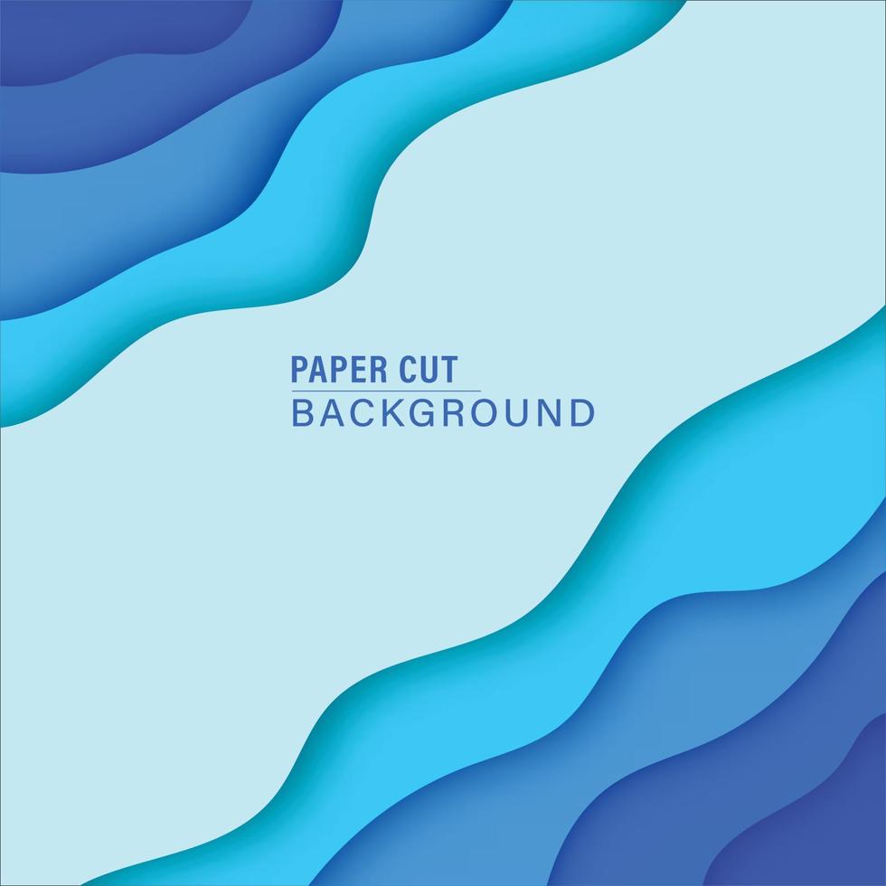 3D abstract blue wave background with paper cut shapes vector