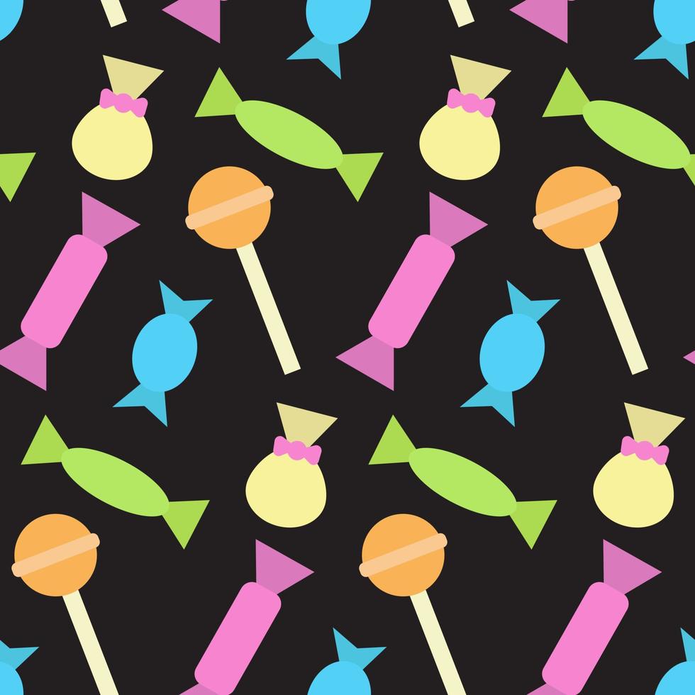 Colorful seamless pattern with different candies and lollipops. Print for textiles, fabric, wallpaper, cards, gift wrap and clothes. Endless design. Doodle style illustration. Sweet and tasty theme vector