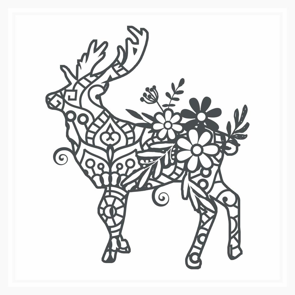 Deer Mandala with Flower. Vector, Line Art vector