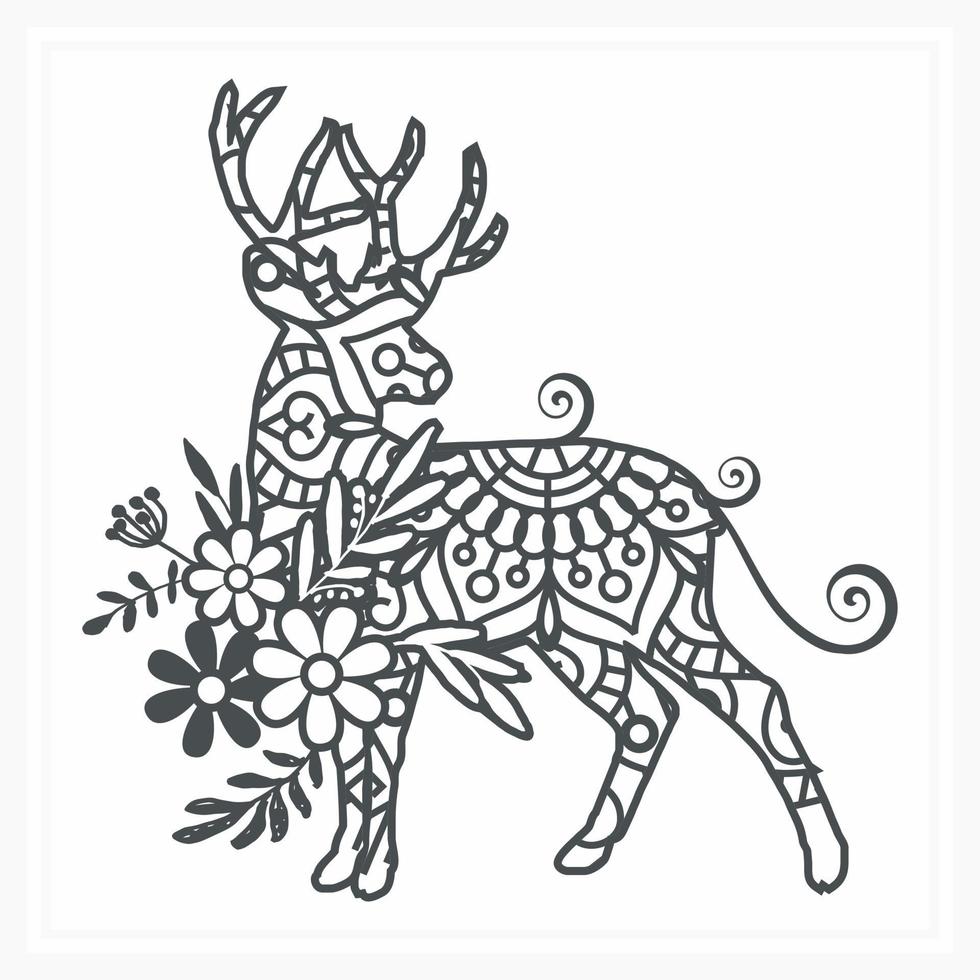 Deer Mandala with Flower. Vector, Line Art vector