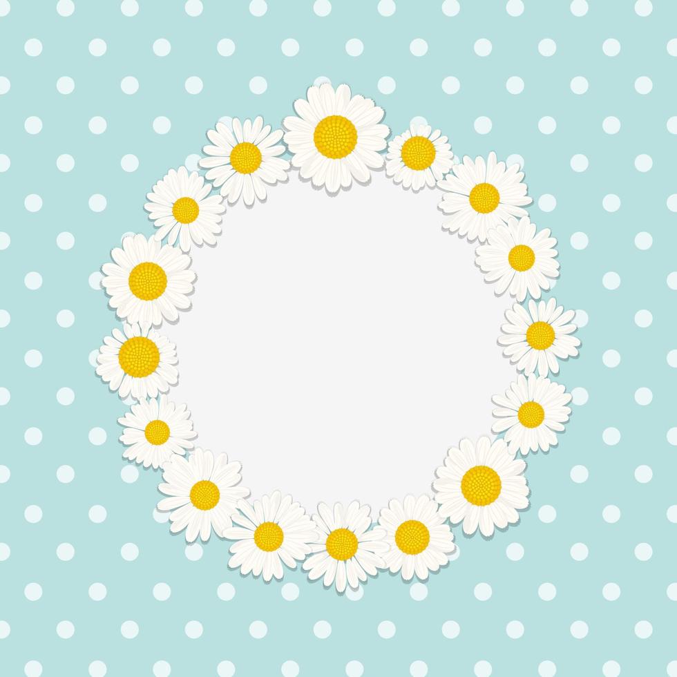 Blue polka dot background with round floral frame vector