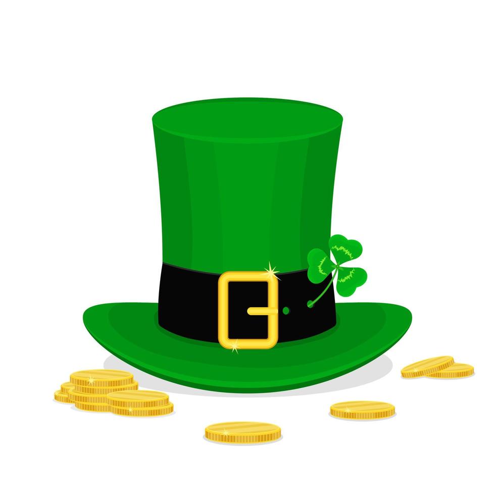 Illustration for St. Patrick's day. Leprechaun hat and gold coins. vector