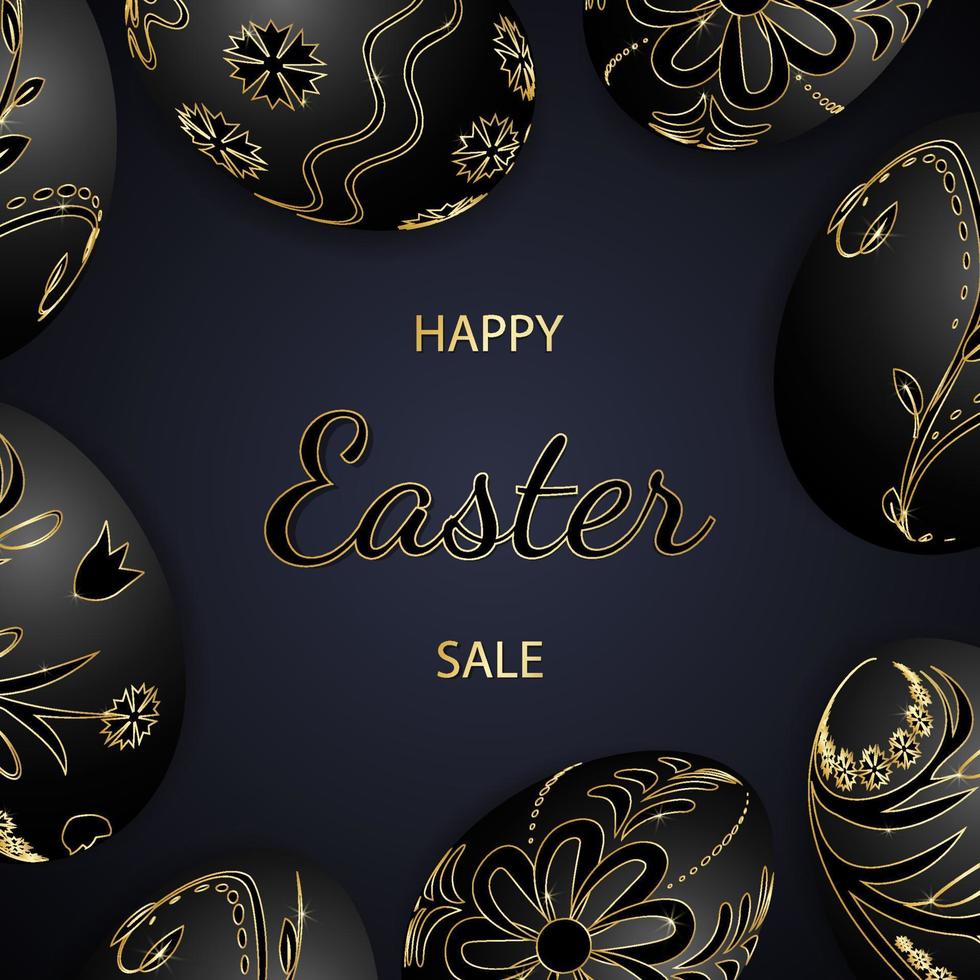 Happy easter background with black and gold eggs vector