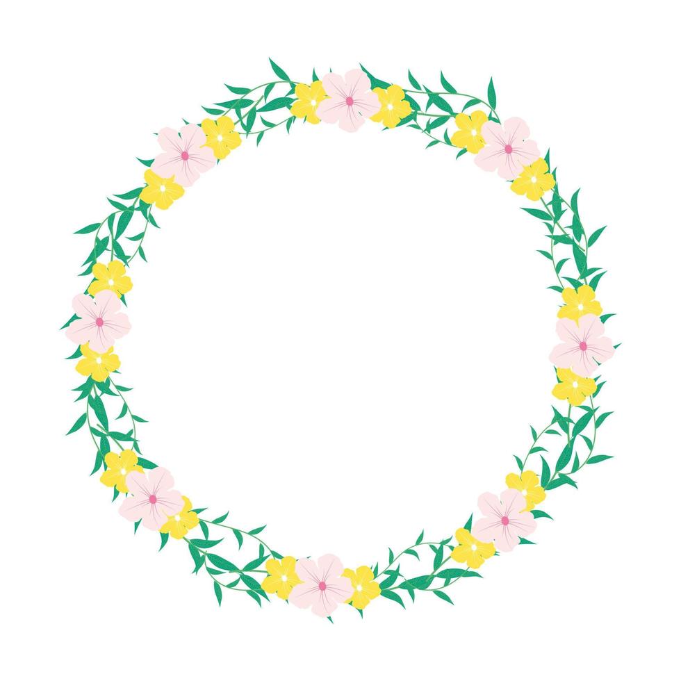 Round floral frame with curly leaves and flowers vector