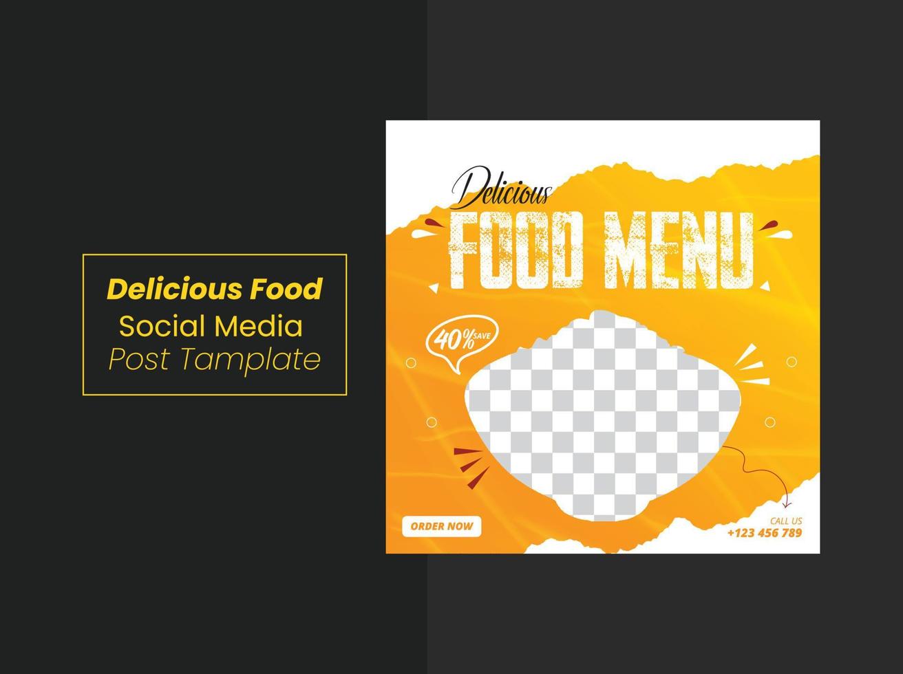 delicious fast food social media post template, tasty food banner, flyer or poster design, social media post, restaurant banner template design vector