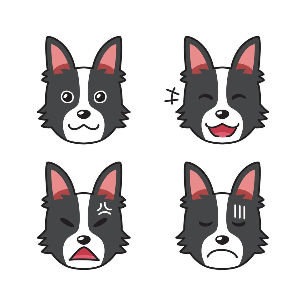 Set of character shepherd dog faces showing different emotions vector