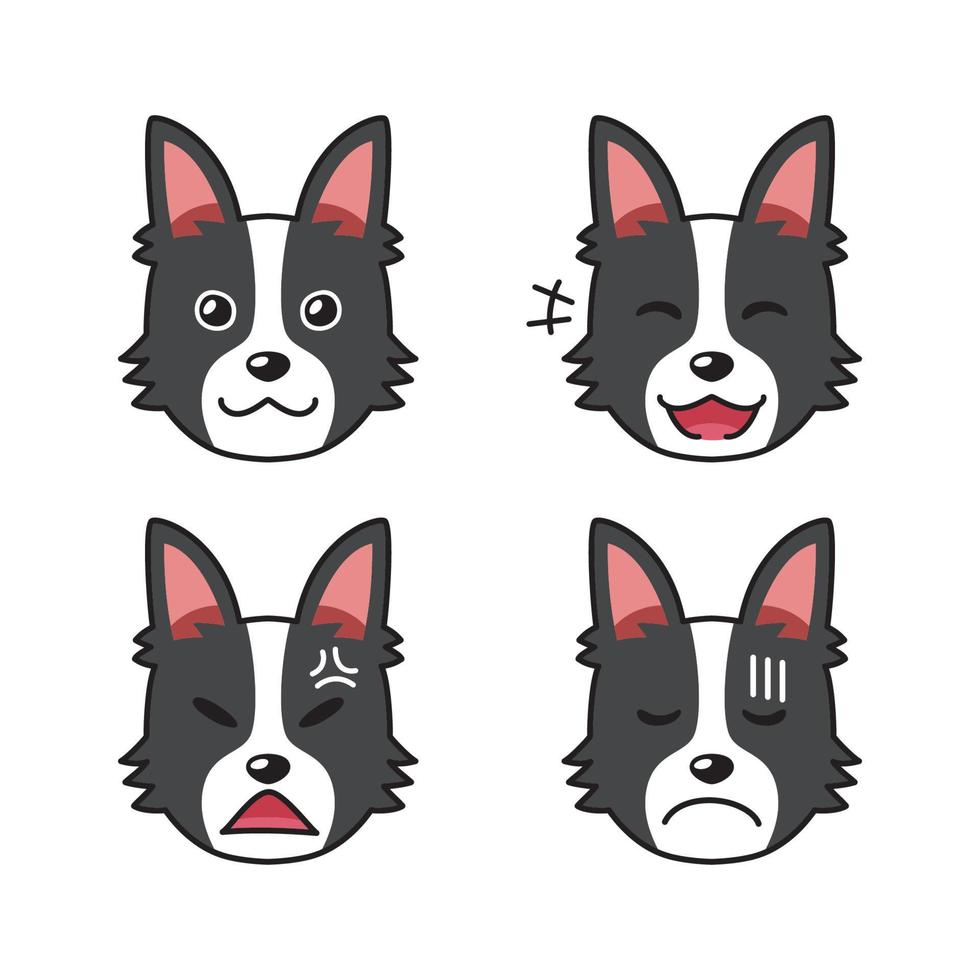 conjunto de caras de perros pastores que muestran diferentes emociones vector